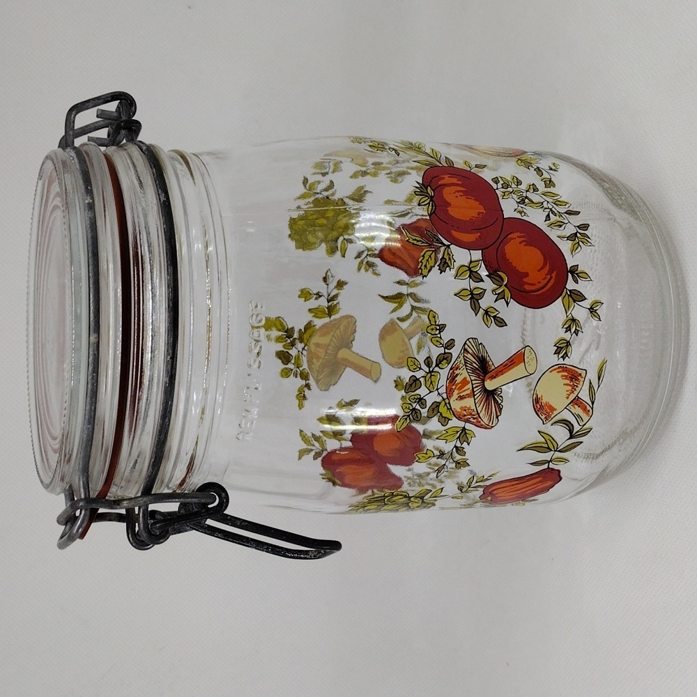 Vintage Arc France Spice of Life Print Glass Hinged Canister 1 Liter